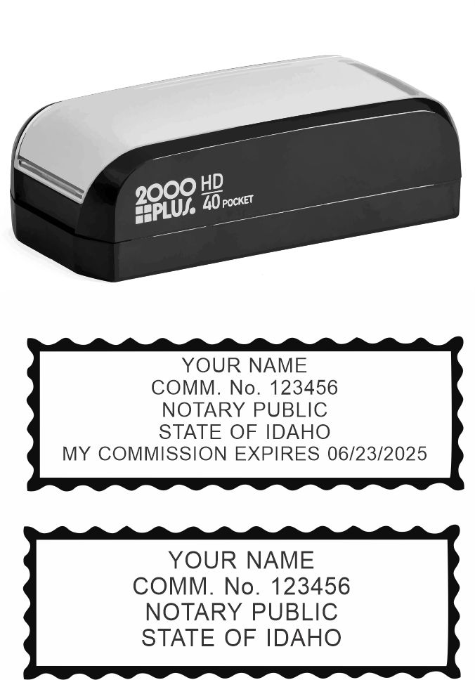 Idaho notary stamp.  Great Quality.  Meets state requirements.  Small design allows you to take it anywhere!